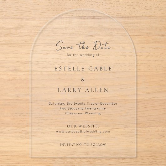 Invitations En Acrylique Estelle Elegant Wedding Enregistrer la date (Recto)