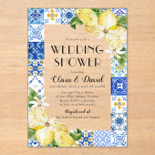 Invitations En Acrylique Été Positano Carreaux Bleus Citron Wedding shower (Recto)