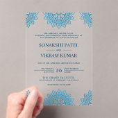 Invitations En Acrylique Ethnic Blue Mandala Indian Wedding (In situ (ordinateur de poche))