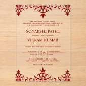 Invitations En Acrylique Ethnic Red Damask Indian Wedding (Recto)