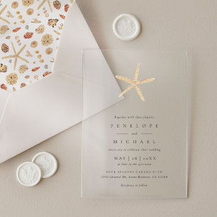 Invitations En Acrylique Étoile de mer à l'aquarelle Élégant Mariage Minima