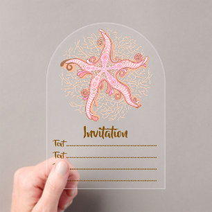 Invitations En Acrylique Étoiles de mer et motif pastel rose corail
