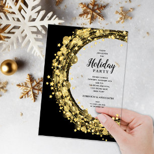 Invitations En Acrylique Étoiles dorées sur le thème de Noël noir Holiday