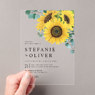 Invitations En Acrylique Eucalyptus aquarelle et Mariage de tournesols