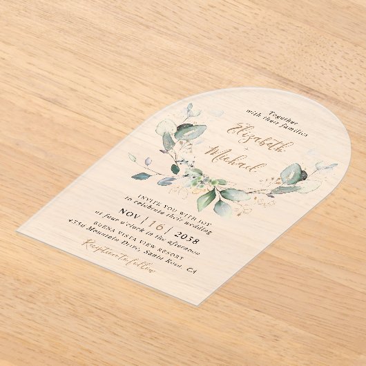 Invitations En Acrylique Eucalyptus Aquarelle Mariage Arche givrée (Poser)