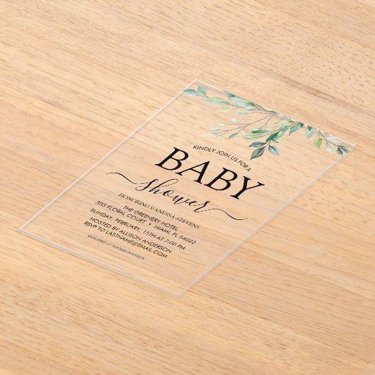Invitations En Acrylique Eucalyptus baby shower verdoyant (Poser)