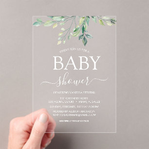 Invitations En Acrylique Eucalyptus baby shower verdoyant