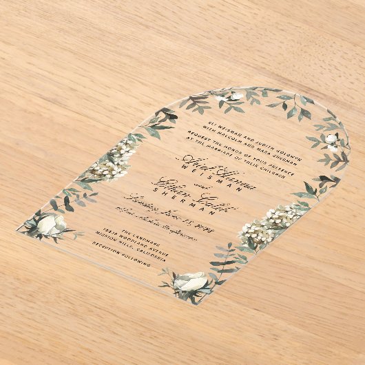 Invitations En Acrylique Eucalyptus Ferns Fleurs blanches Emplacements Surn (Poser)