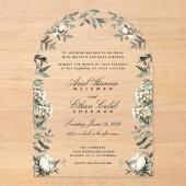 Invitations En Acrylique Eucalyptus Ferns Fleurs blanches Emplacements Surn (Recto)