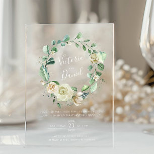 Invitations En Acrylique Eucalyptus Feuillage Élégant Fleurs Mariage