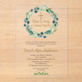 Invitations En Acrylique Eucalyptus Foliage Wreath Cross Garçon Sainte Comm (Recto)