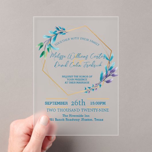 Invitations En Acrylique Eucalyptus géométrique Mariage de verdure botaniqu (In situ (ordinateur de poche))