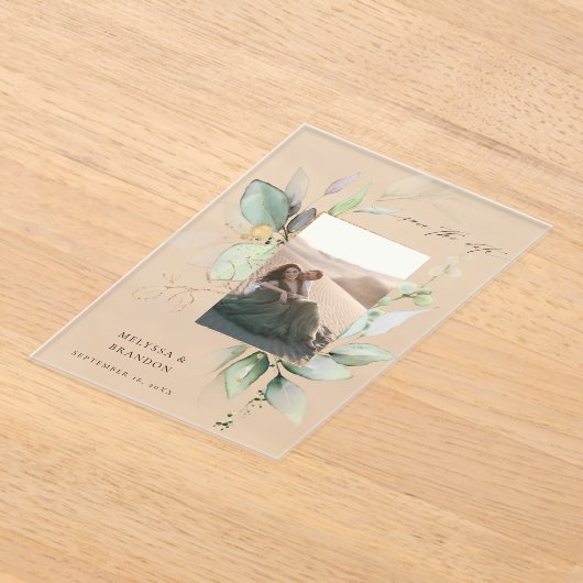 Invitations En Acrylique Eucalyptus Glow Photo verticale Enregistrer la dat (Poser)