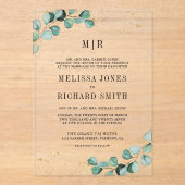 Invitations En Acrylique Eucalyptus Gold Formal Monogram Wedding (Recto)