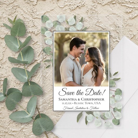 Invitations En Acrylique Eucalyptus & Green Photo Wedding Enregistrer la da