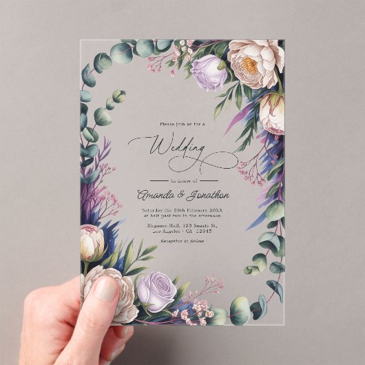 Invitations En Acrylique Eucalyptus, Lavender & Champagne Blush Wedding (In situ (ordinateur de poche))