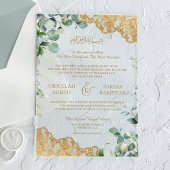 Invitations En Acrylique Eucalyptus Leaves Gold Lace Muslim Wedding