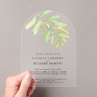Invitations En Acrylique  Eucalyptus leaves green water wedding 