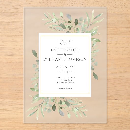 Invitations En Acrylique Eucalyptus Mariage d'aquarelle botanique (Recto)