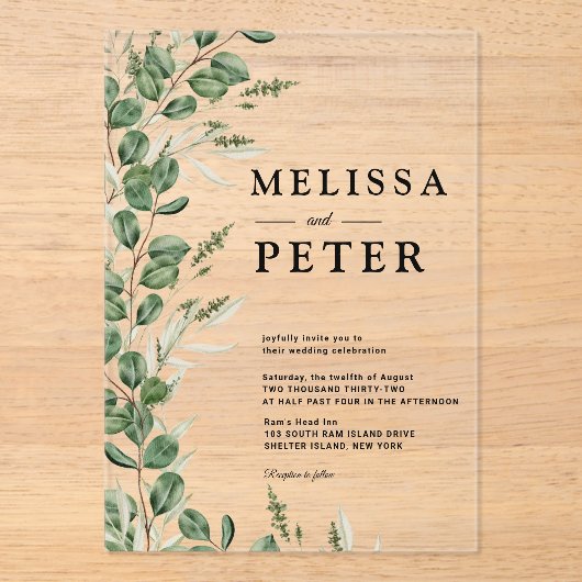 Invitations En Acrylique Eucalyptus Mariage rustique (Recto)