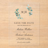 Invitations En Acrylique Eucalyptus Monogram Wedding Save the Date (Recto)