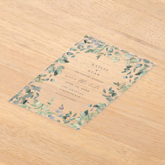 Invitations En Acrylique Eucalyptus rustique Enregistrer la date (Poser)