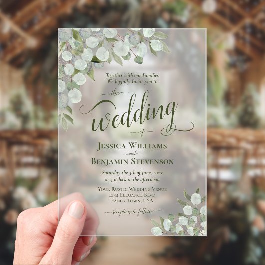 Invitations En Acrylique Eucalyptus rustique et Mariage chic Boho vert