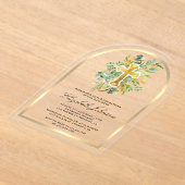 Invitations En Acrylique Eucalyptus Rustique Gold Greenery Arch Baptême (Poser)