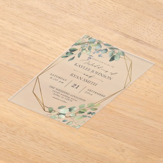 Invitations En Acrylique Eucalyptus rustique & Mariage de trame or (Poser)