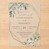 Invitations En Acrylique Eucalyptus rustique & Mariage de trame or (Recto)