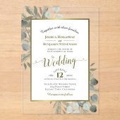Invitations En Acrylique Eucalyptus rustique & Pine Elegant Mariage Or (Recto)