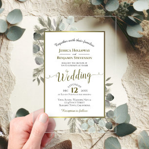 Invitations En Acrylique Eucalyptus rustique & Pine Elegant Mariage Or