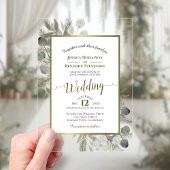 Invitations En Acrylique Eucalyptus rustique & Pine Elegant Mariage Or