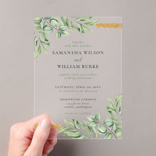 Invitations En Acrylique Eucalyptus rustique Verdure Mariage succulent (In situ (ordinateur de poche))