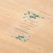 Invitations En Acrylique Eucalyptus verdoyant en écriture blanche mariage (Poser)