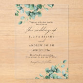 Invitations En Acrylique Eucalyptus verdoyant en écriture blanche mariage (Recto)