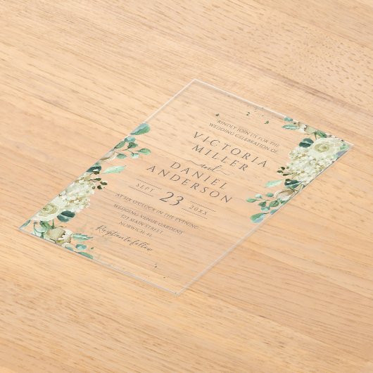 Invitations En Acrylique Eucalyptus Verdure Feuilles Élégant Mariage Floral (Poser)