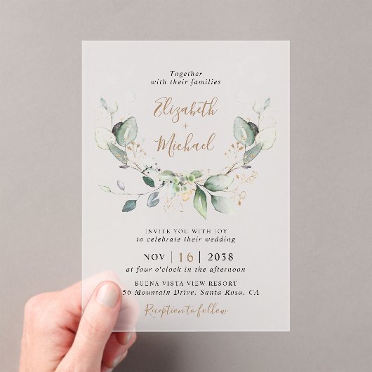 Invitations En Acrylique Eucalyptus Vert Aquarelle Mariage Frosted (In situ (ordinateur de poche))