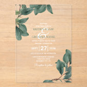 Invitations En Acrylique Eucalyptus Vert clair Mariage transparent (Recto)