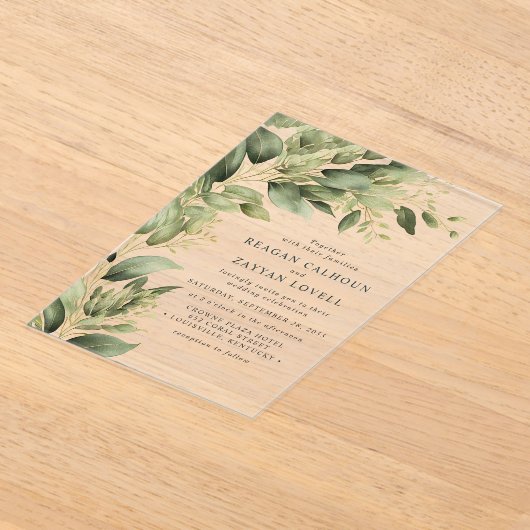Invitations En Acrylique Eucalyptus Vert Feuille Mariage moderne (Poser)