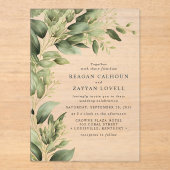 Invitations En Acrylique Eucalyptus Vert Feuille Mariage moderne (Recto)