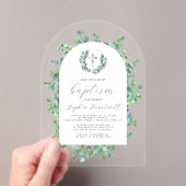 Invitations En Acrylique Eucalyptus Wreath Silver Cross Arch Baptism (In situ (ordinateur de poche))