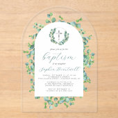 Invitations En Acrylique Eucalyptus Wreath Silver Cross Arch Baptism (Recto)