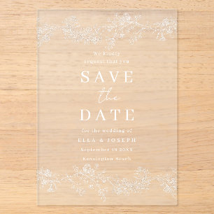 Invitations En Acrylique Événement à retenir Mariage Floral Blanc Vintage