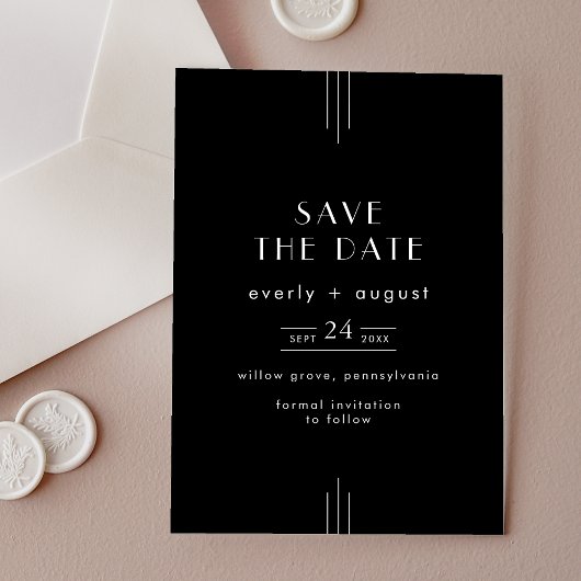 Invitations En Acrylique EVERLY Art Déco Black Wedding Enregistrer la date