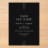 Invitations En Acrylique EVERLY Art Déco Black Wedding Enregistrer la date (Recto)