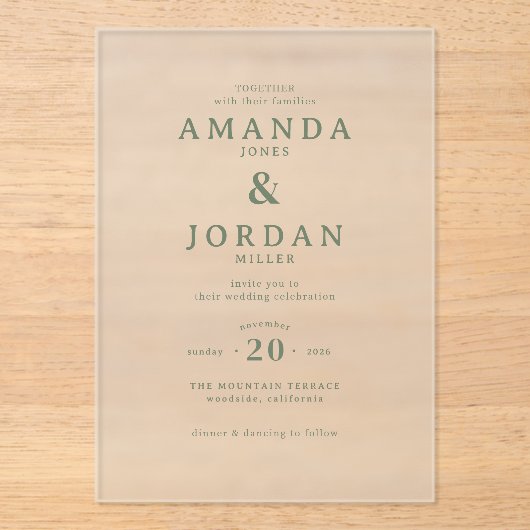 Invitations En Acrylique Exquisite Green Calligraphy (Recto)