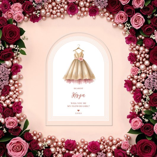 Invitations En Acrylique Exquisite Lovely Flower Girl Dress in Pink & Gold