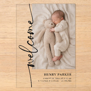 Invitations En Acrylique Faire connaissance avec le nouveau bébé Photo Anno