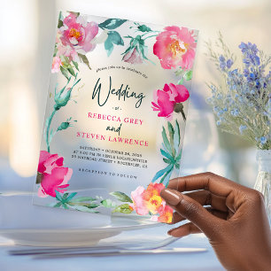 Invitations En Acrylique Faire Mariage Acrylique Floral Coloré Lumineux
